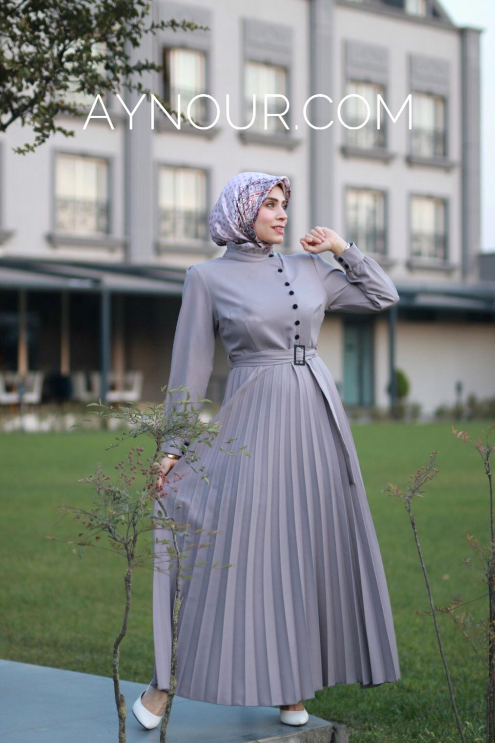 Grey modest dress best sale