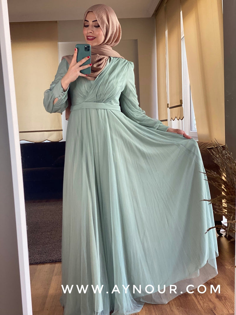 Adorable Princess Mint Modest Dress - Aynour.com