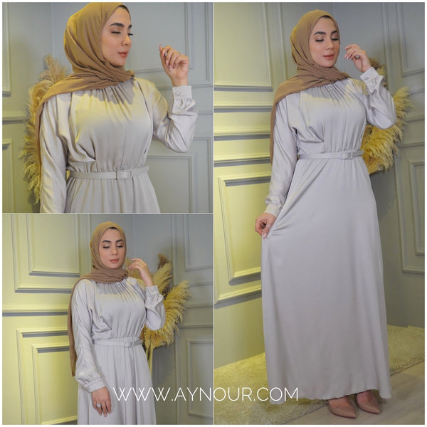 Bieage satin glowry Modest Dress Eid collection 2022 - Aynour.com
