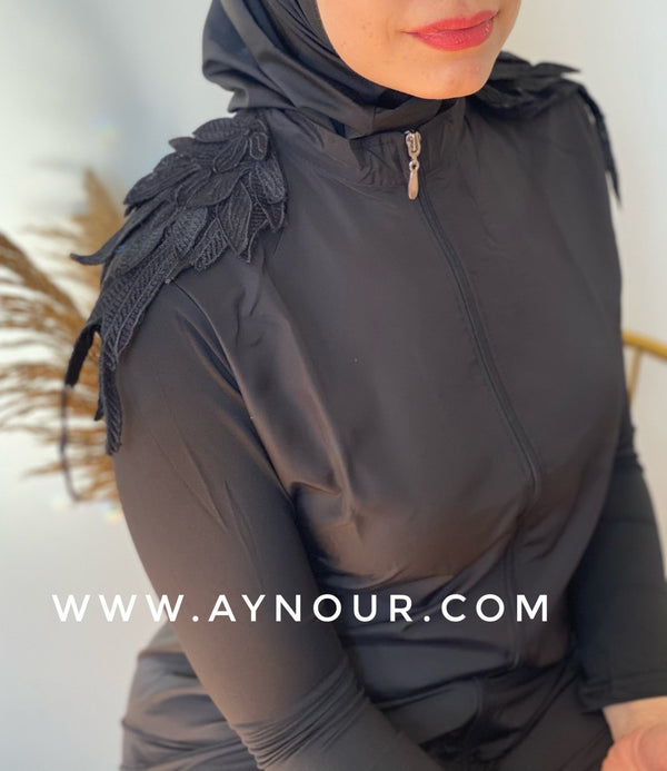 Black butterfly full suit 4 pieces swimming wear hijab burkini Collection - Aynour.com
