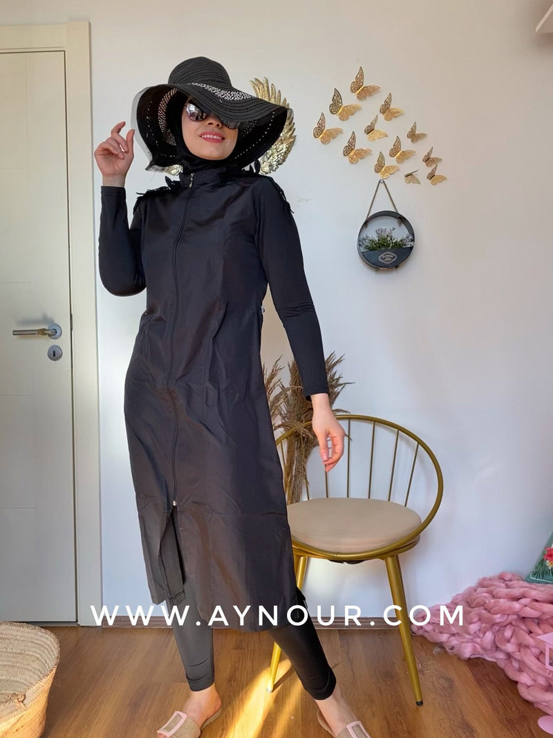 Black butterfly full suit 4 pieces swimming wear hijab burkini Collection - Aynour.com