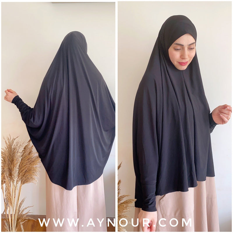 Black full khemar long extra modest Instant Hijab 2021 - Aynour.com