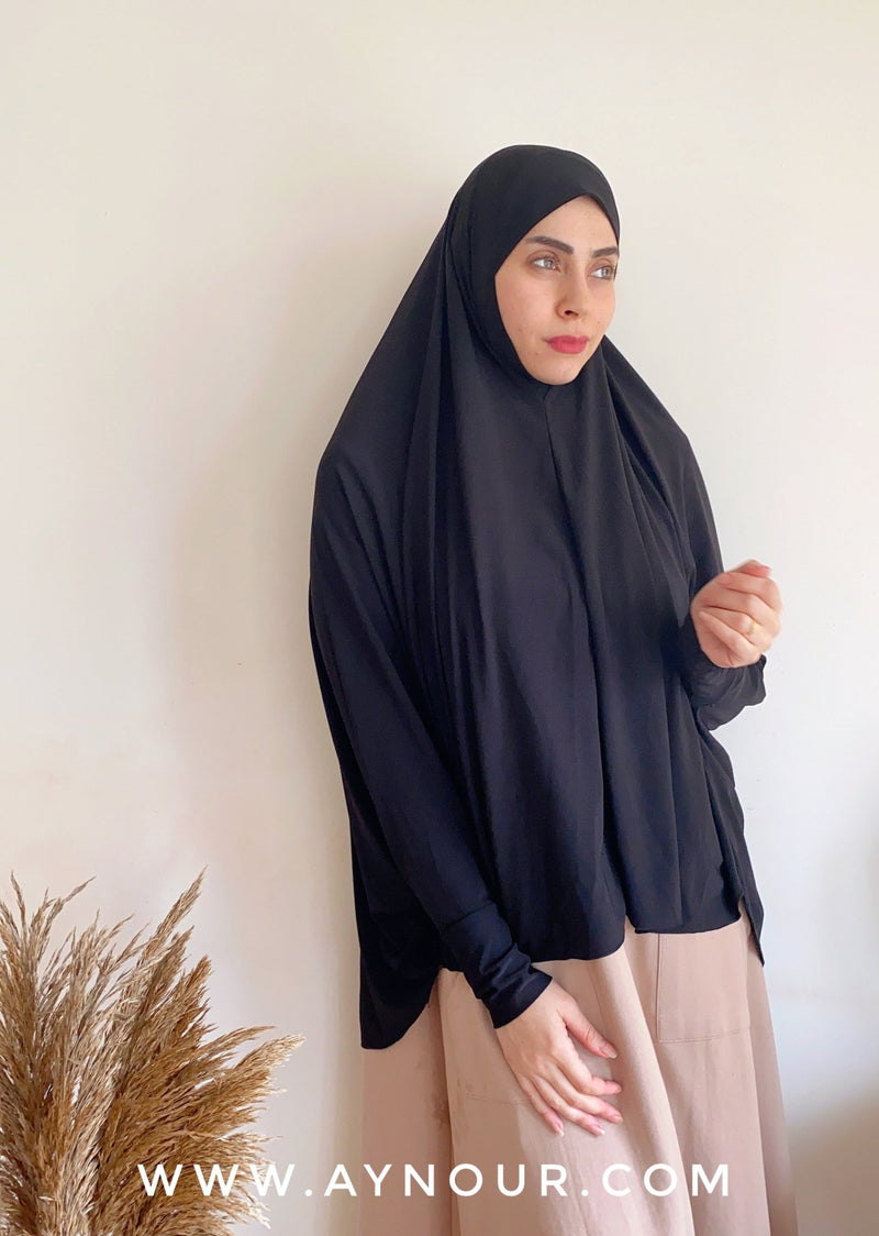 Black full khemar long extra modest Instant Hijab 2021 - Aynour.com