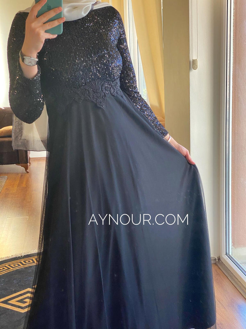 BLACK Princess shine regular and plus size Modest Dress 2020 - Aynour.com