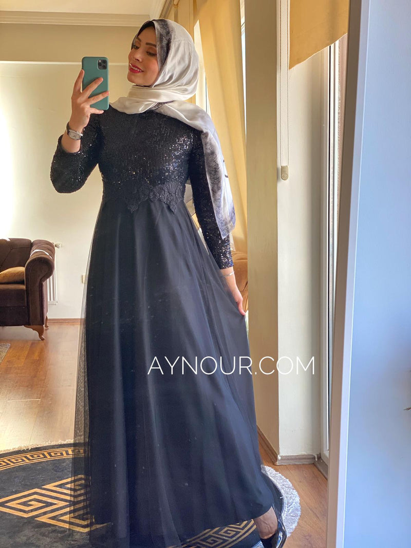 BLACK Princess shine regular and plus size Modest Dress 2020 - Aynour.com
