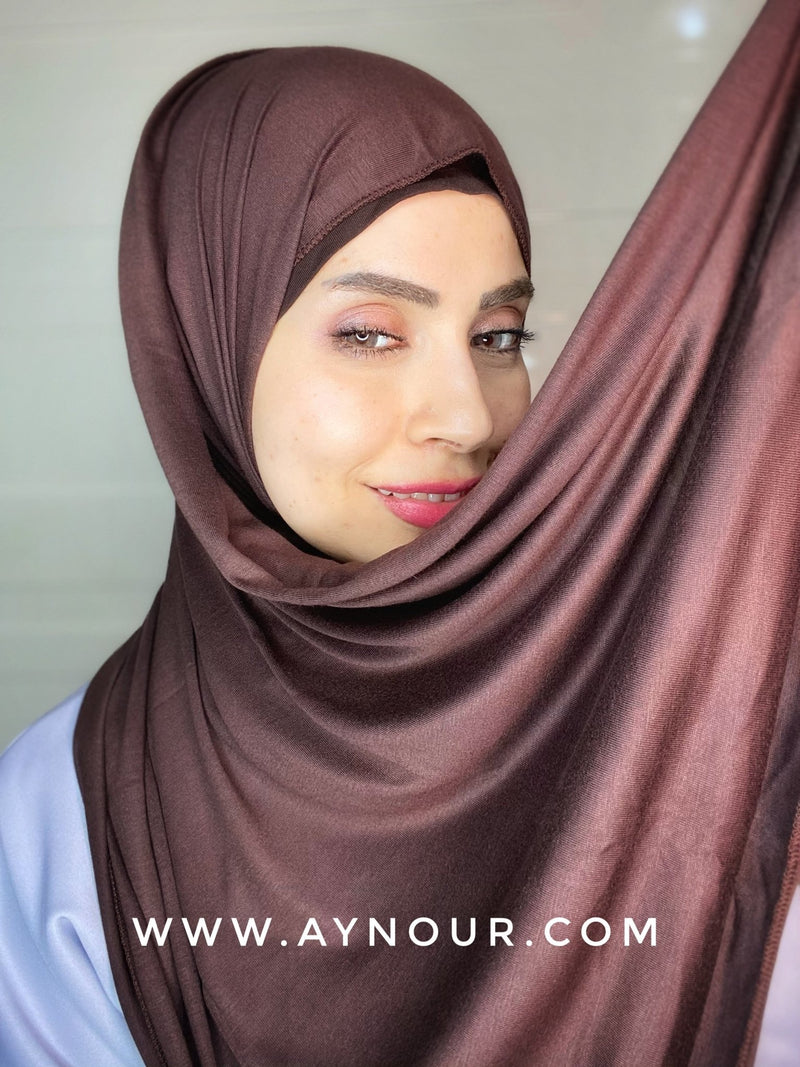 Brown cotton normal basic scarf Hijab 2021 - Aynour.com