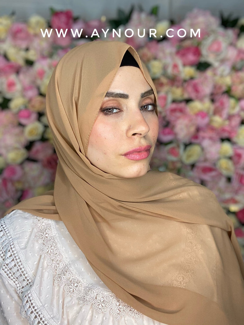 Caramel new ribbon no pin chiffon scarf Instant Hijab 2021 - Aynour.com