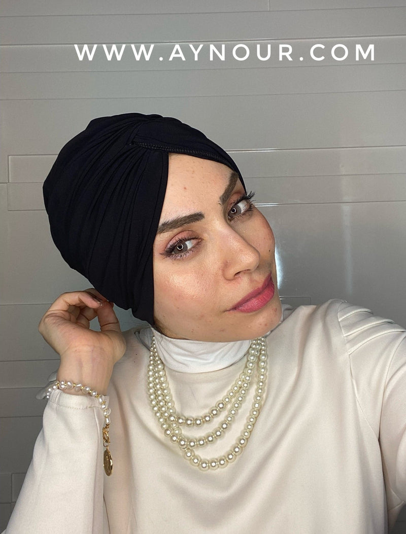 Cross turban black 2 styles instant Hijab 2021 - Aynour.com