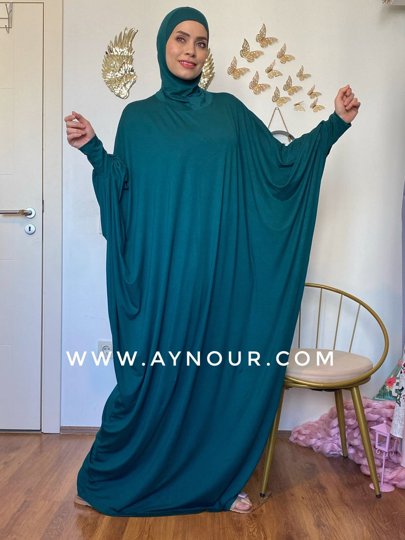 Elegant green Breathable Prayer 1Piece Headscarf and long jilbab abaya many styles Hijab Luxurious Cotton Lycra - Aynour.com