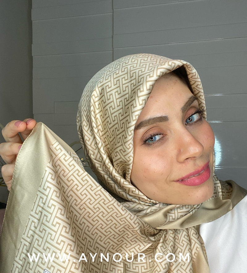 Golden elite satin squared classy non transparent luxurious fabric Hijab 2021 - Aynour.com