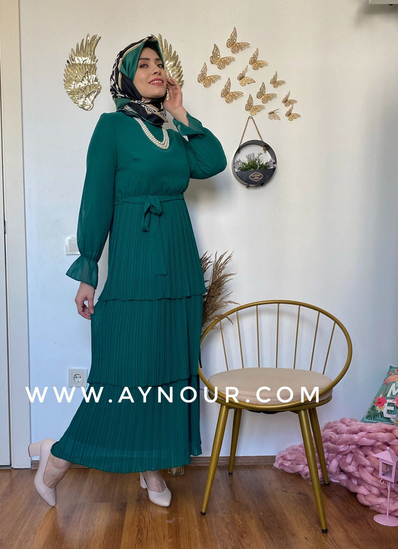 Green chiffon Vibes Modest Dress - Aynour.com