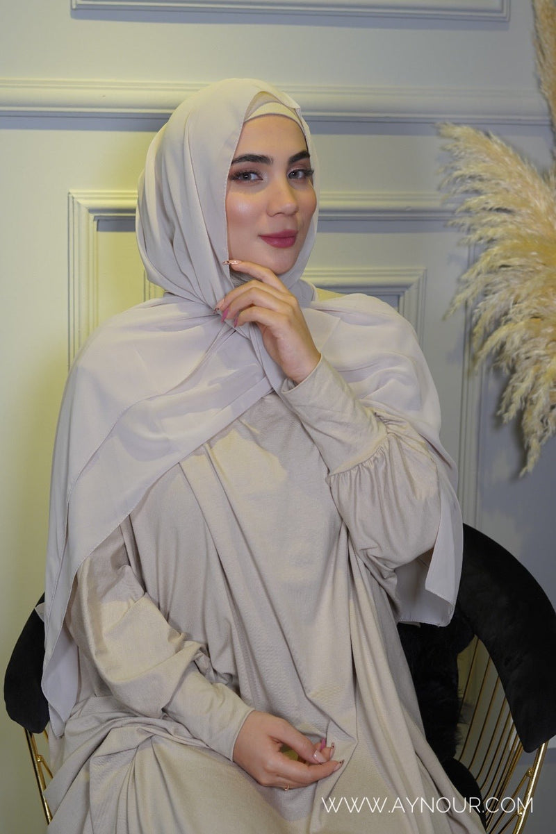 Huda black Breathable Prayer dress with soft attached chiffon scarf - Aynour.com