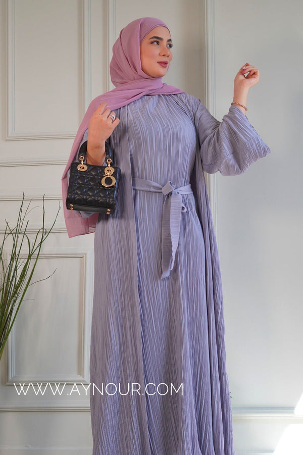 JOOD gray luxurious platted abaya - Aynour.com