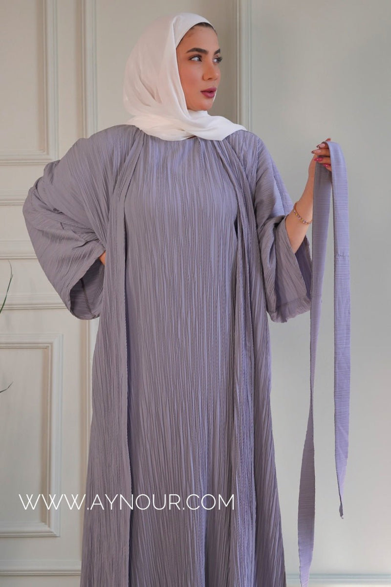 JOOD gray luxurious platted abaya - Aynour.com