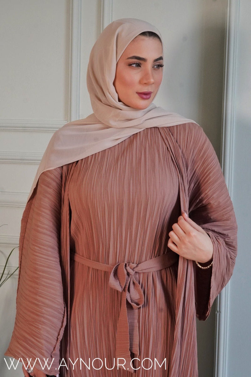 JOOD nuts brown luxurious platted abaya - Aynour.com