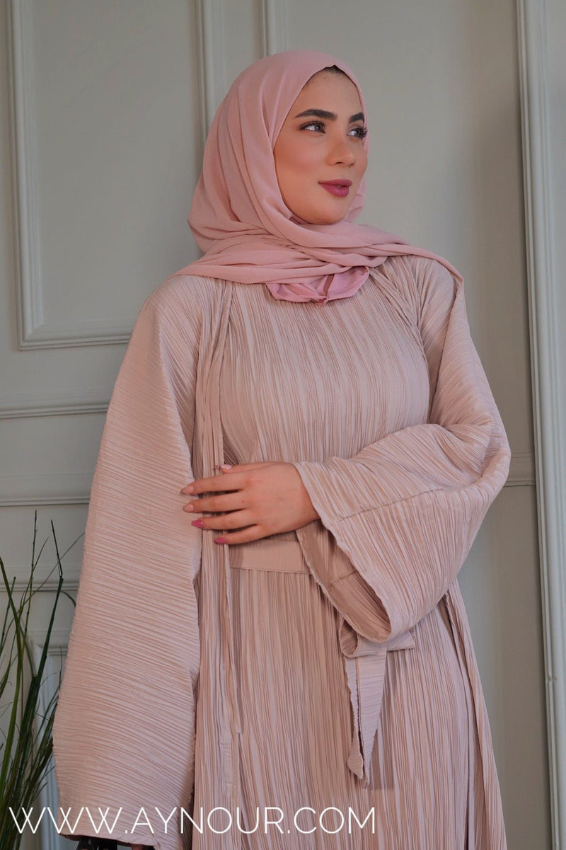 JOOD soft Bieage luxurious platted abaya - Aynour.com