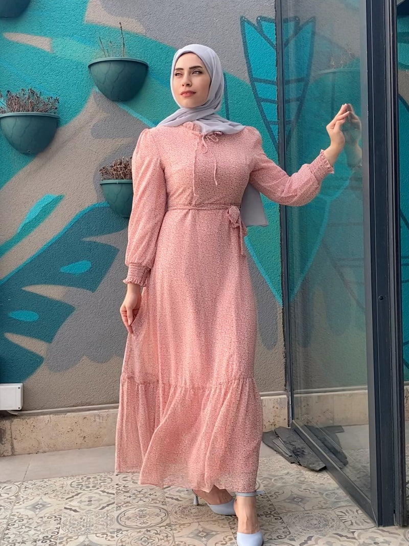 Romantic vibes fully lined chiffon Modest Dress - Aynour.com