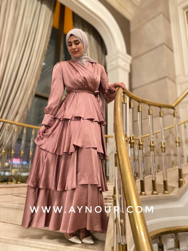 Rosy Classic satin layers Modest Eid collection 2021 - Aynour.com