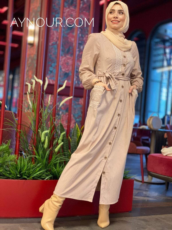 Rosy Classy Lady Winter Modest Dress 2020 - Aynour.com