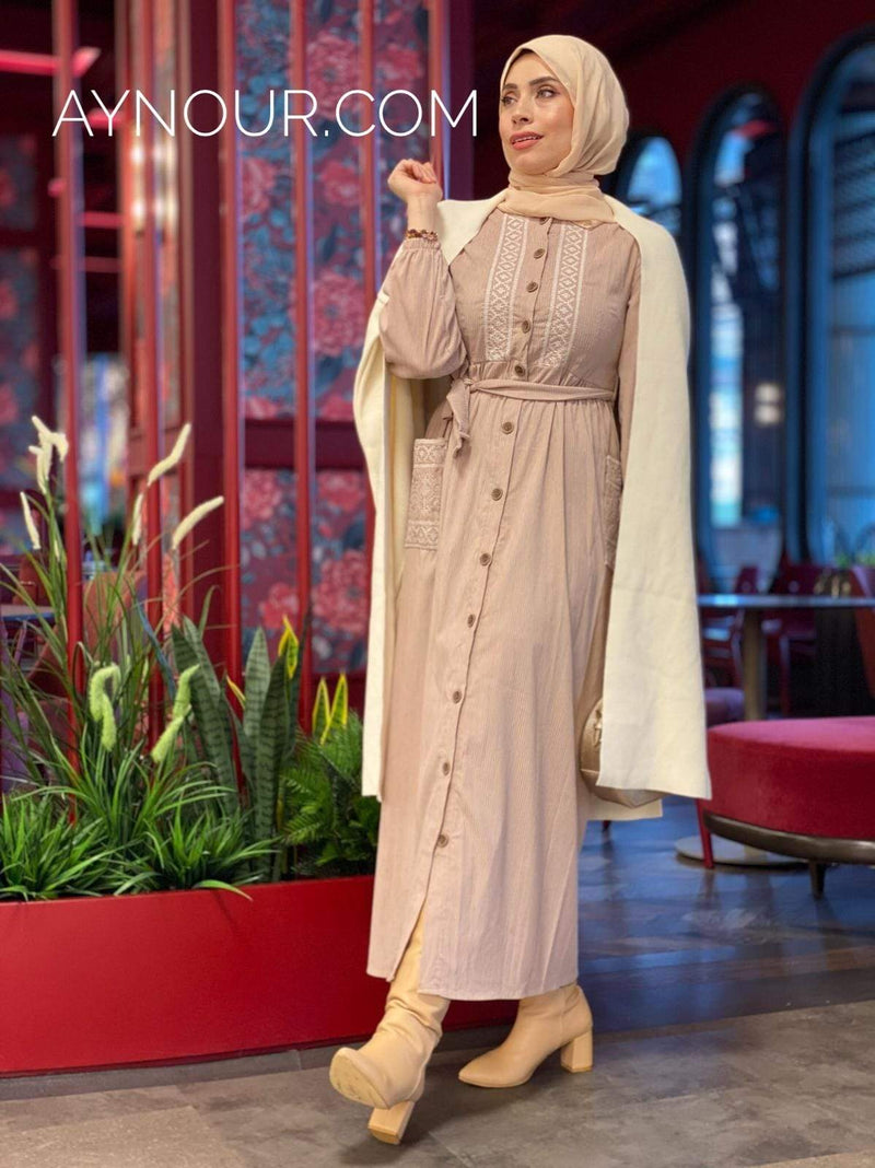 Rosy Classy Lady Winter Modest Dress 2020 - Aynour.com