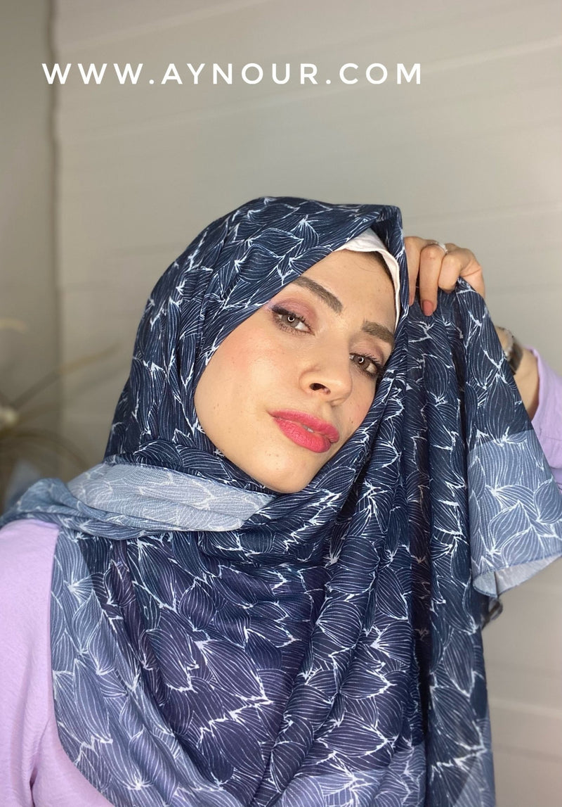 sea colors mix Printed non transparent luxurious fabric Hijab 2021 - Aynour.com