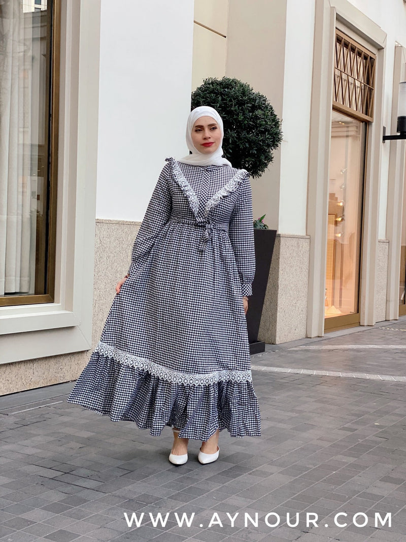 Sweet dreams black and white Modest Dress spring collection 2021 - Aynour.com