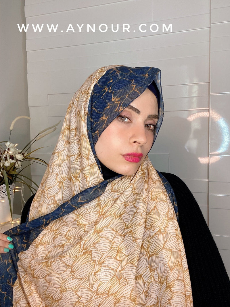 Warm colors mix Printed non transparent luxurious fabric Hijab 2021 - Aynour.com