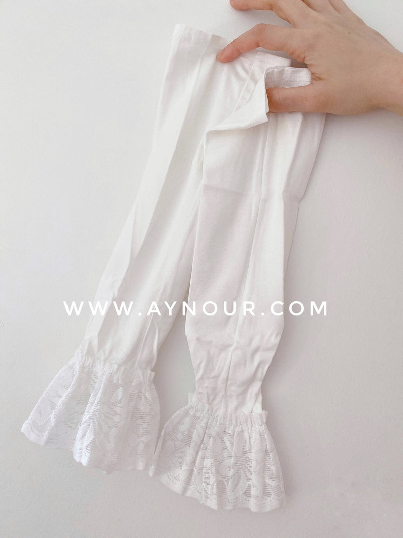 White lace end Arm Cover Up Sleeve basic hijab needs - Aynour.com