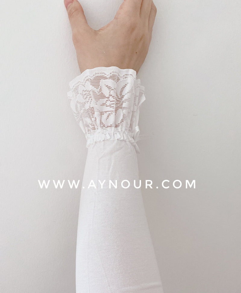 White lace end Arm Cover Up Sleeve basic hijab needs - Aynour.com