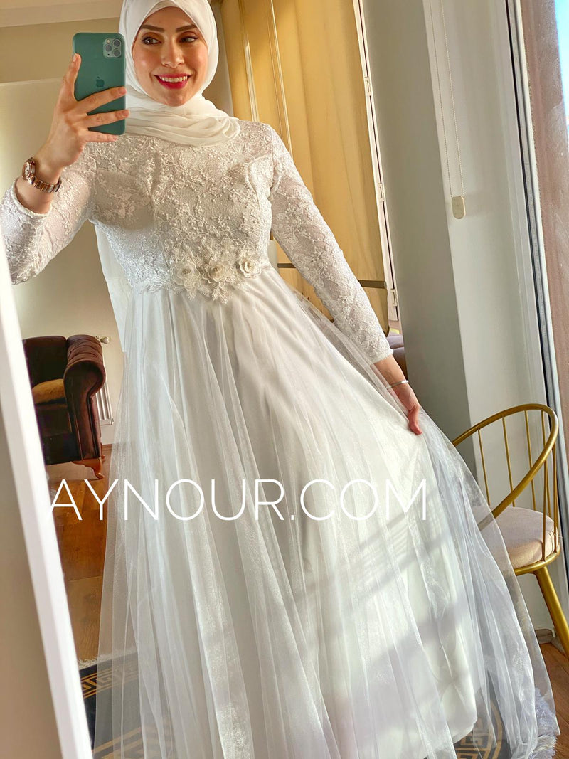 White Princess Glory slim size Modest Dress 2020 - Aynour.com