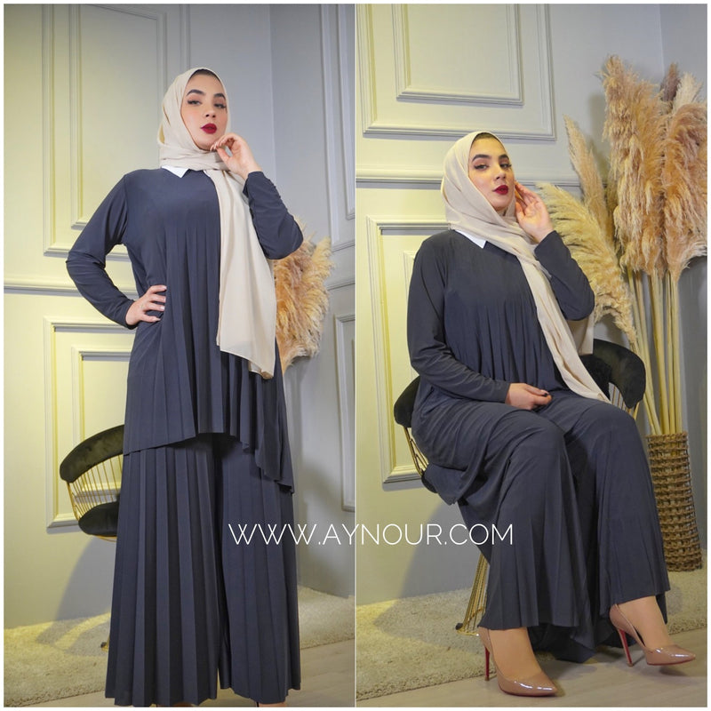 Wide one size Islamic classy suit 2 pieces top and pant - Aynour.com